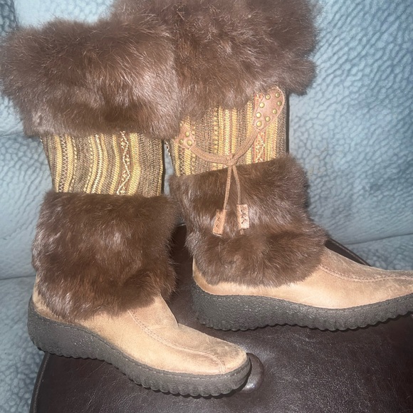 Nine West Rabbit fur leather snow boots size 5.5M - Picture 10 of 12